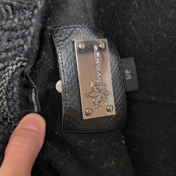 $450 Mackage Women's black Gray Wool Trench Coat With Knit Collar Trim Size S - Picture 16 of 16